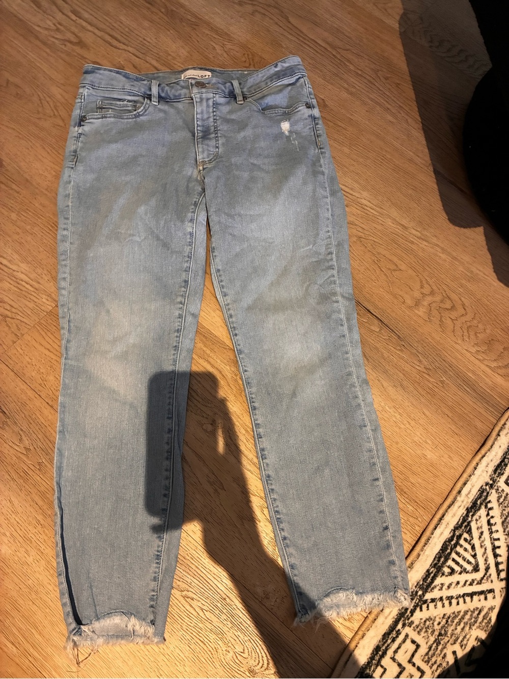 LOFT Light Blue Frayed-Hem Cropped Jeans